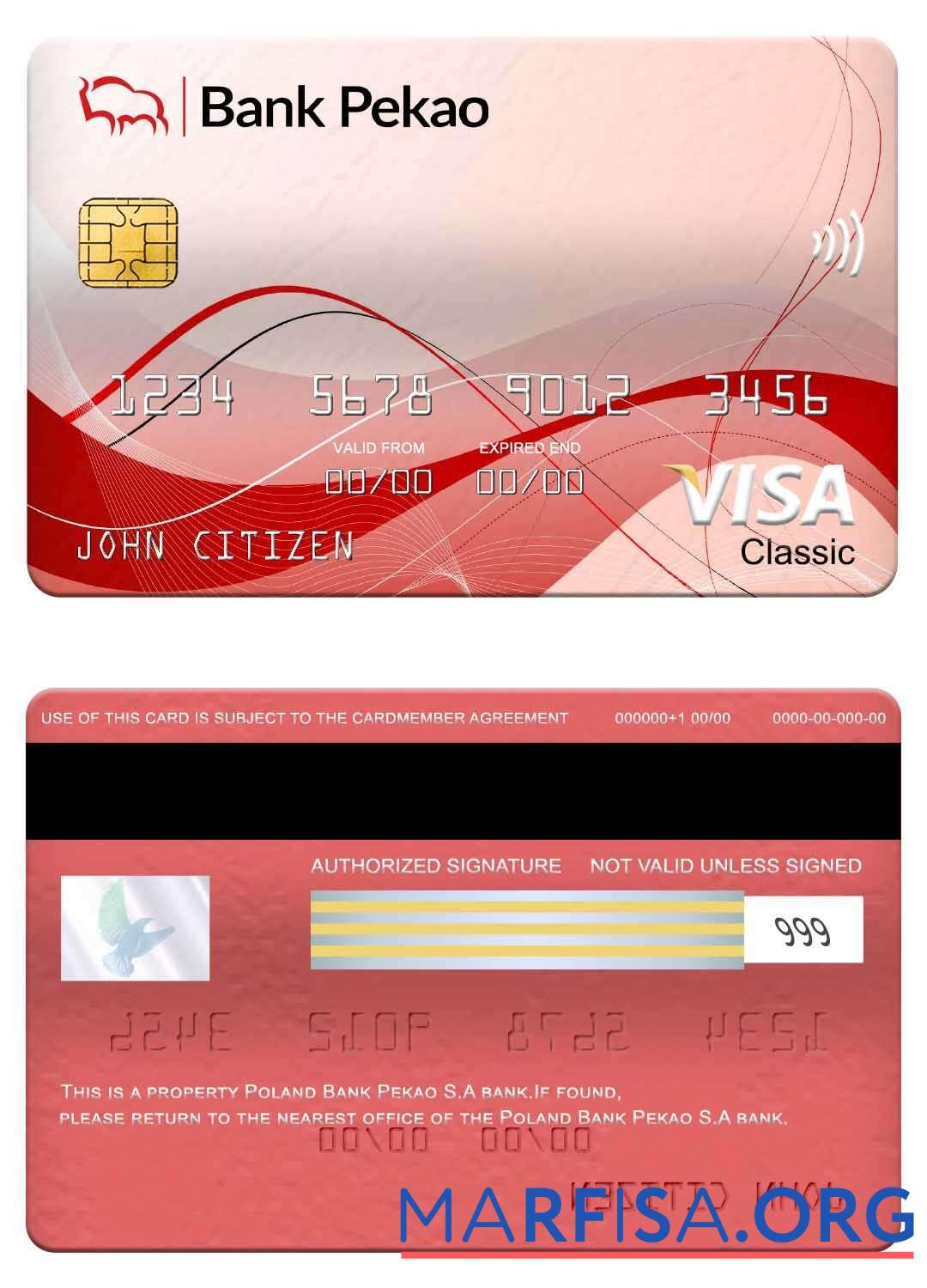 Blank Poland Bank Pekao S.A bank visa classic card template
